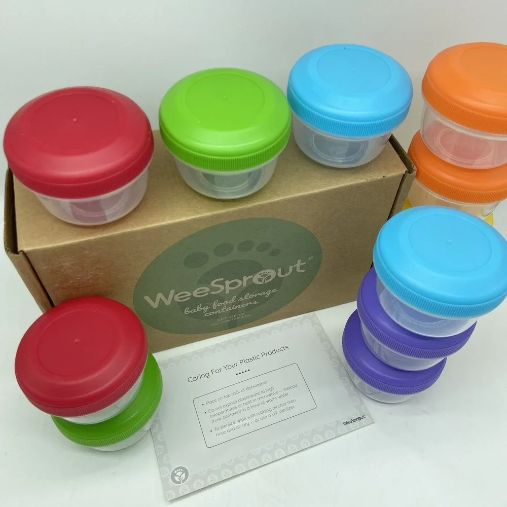 Wee Sprout Baby Food Storage Jars Set of 12 - 4oz with Lids - BPA Free NEW